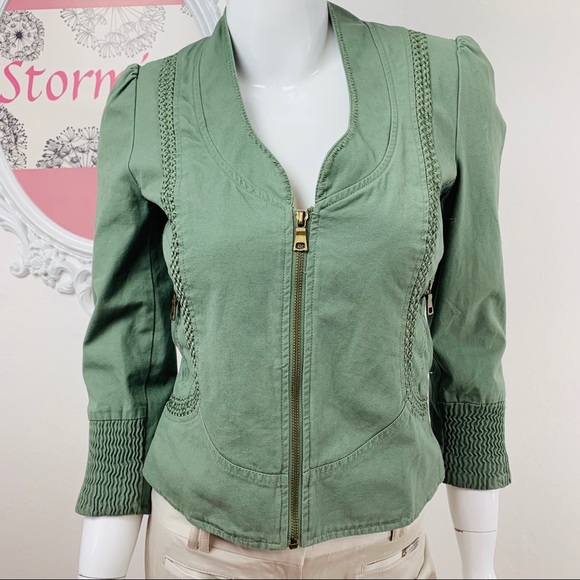 Zara / Olive Green Embroider Fully Lined Jacket - Picture 2 of 8